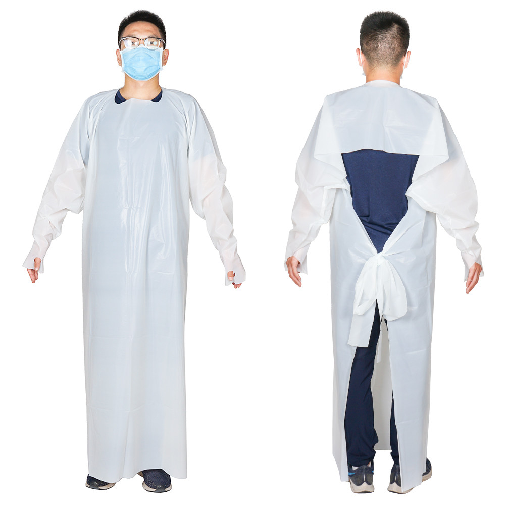 Anti-Bacterial Disposable CPE Protective Gown with Long Sleeves