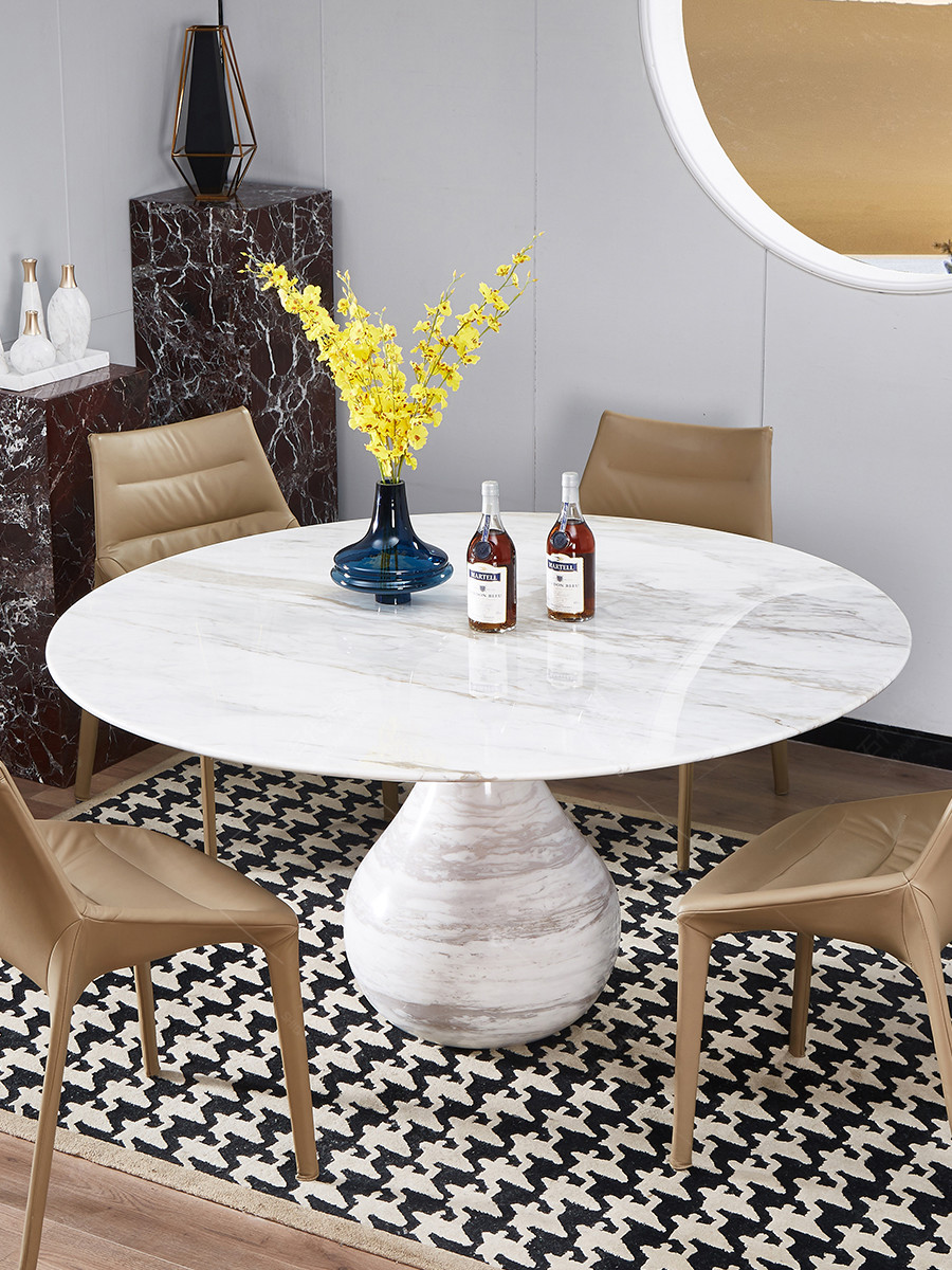 Sturdy Hotel Restaurant Furniture Round Shape Natural Marble Dining Table