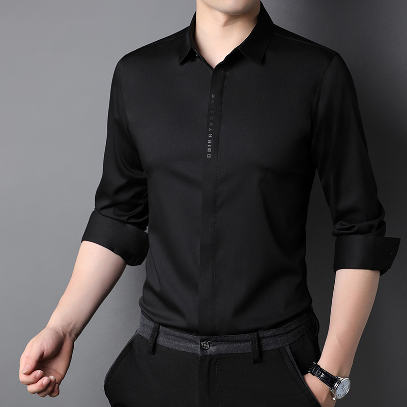 Stand Collar Mens Plain Shirts for Adult Leisure in Polyester Viscose Acrylic Classic
