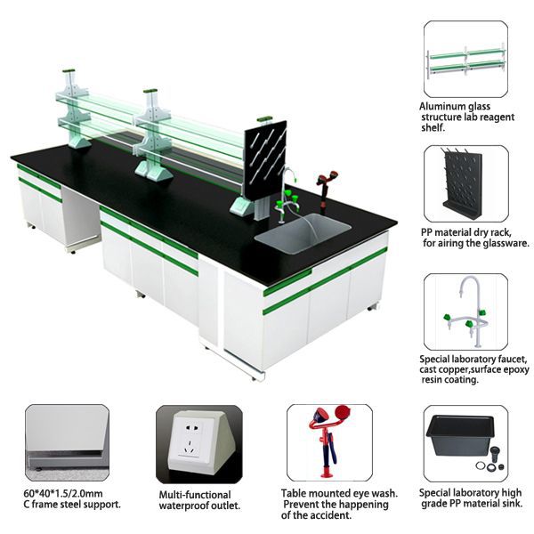 Commercial Lab Island Bench , Heat Resistant Steel Wood Biology Lab Furniture