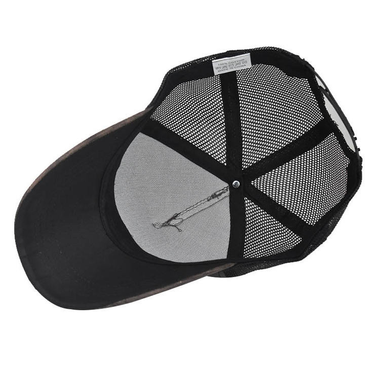 BIO Washed Cotton Mesh Trucker Caps Distressed 58cm Black Mesh