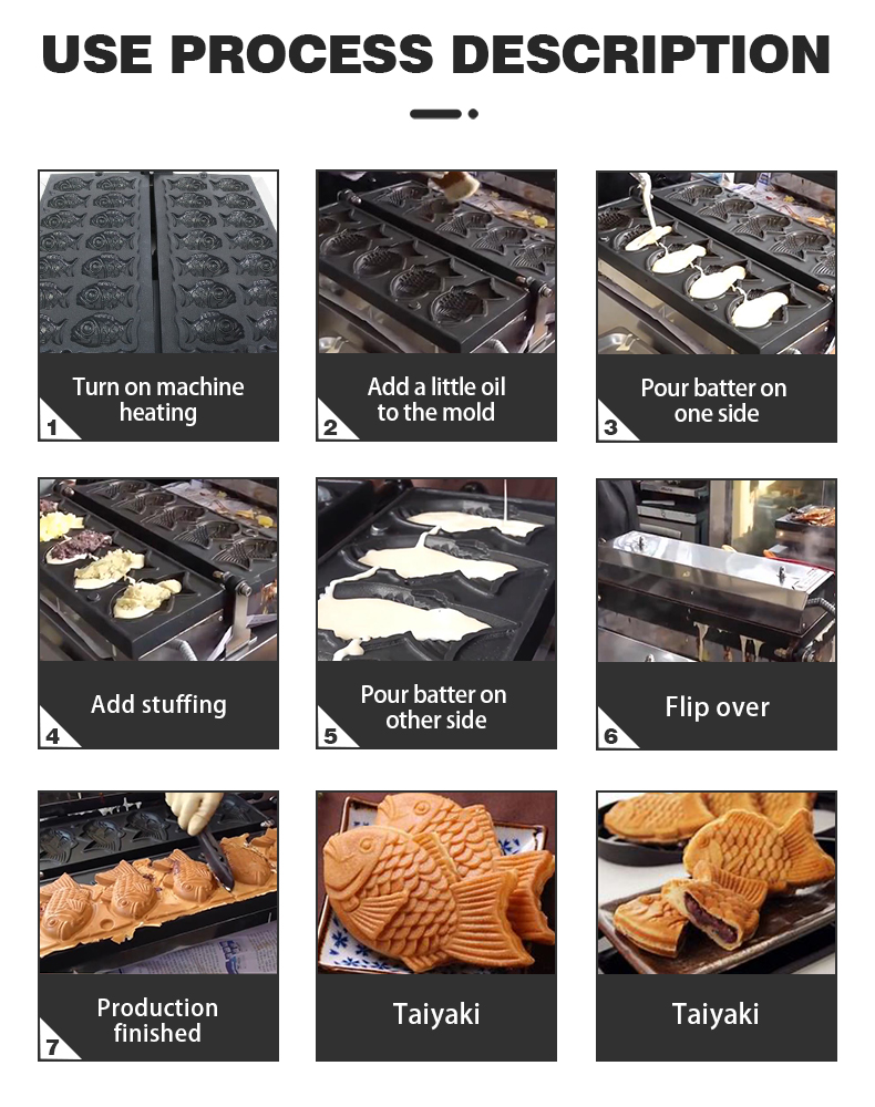 14PCS Japanese Fish Shaped Taiyaki Maker Electric Mini Waffle Cone Baker for 220V
