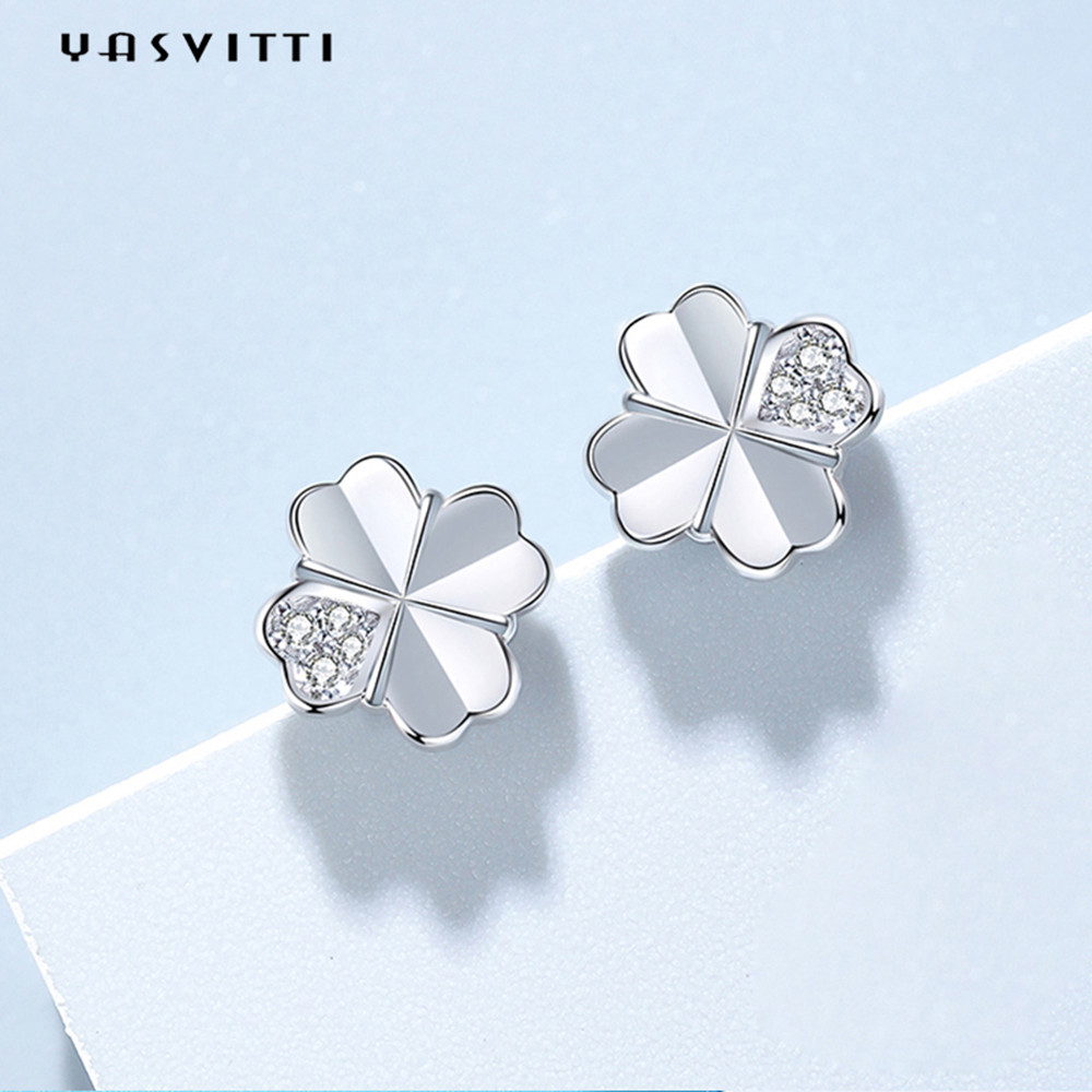 0.7cm 0.07oz Four Leaf Clover Stud Earrings 925 Sterling Silver Earrings ODM