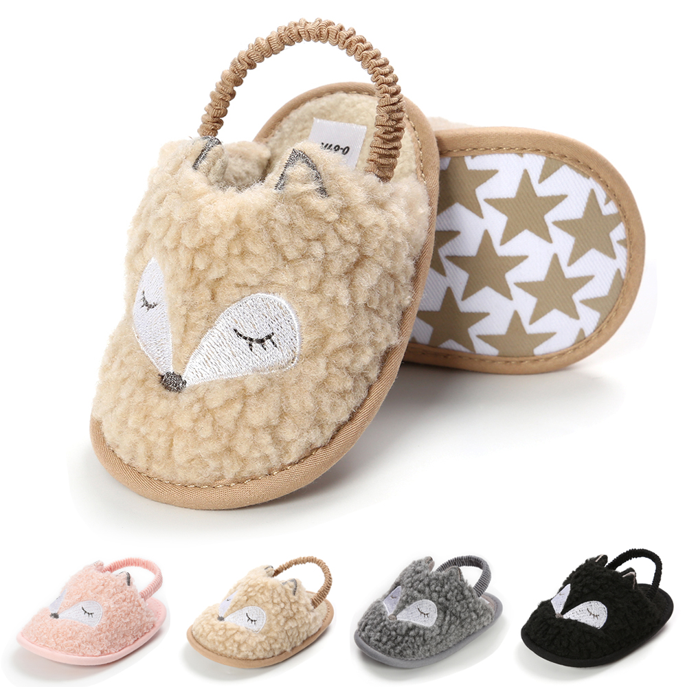2019 winter new Fleece slip-on cute fox lovely soft sole prewalk baby infant sandals