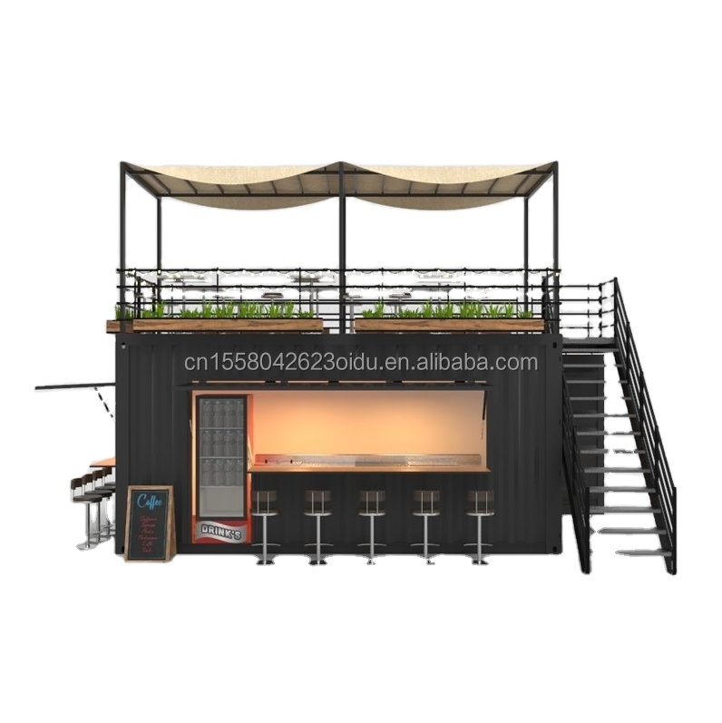 Double-Story Prefab Container House for Mall Boba Style 50/75/100mm Wave Sandwich Panel Wall and Modern Design Terrace