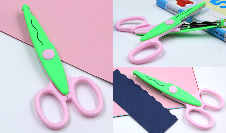 Kids Toddler DIY Safe Small Scissors Safe Plastic Stainless Steel with Decoration Edge Colorful Hobbies DIY Material