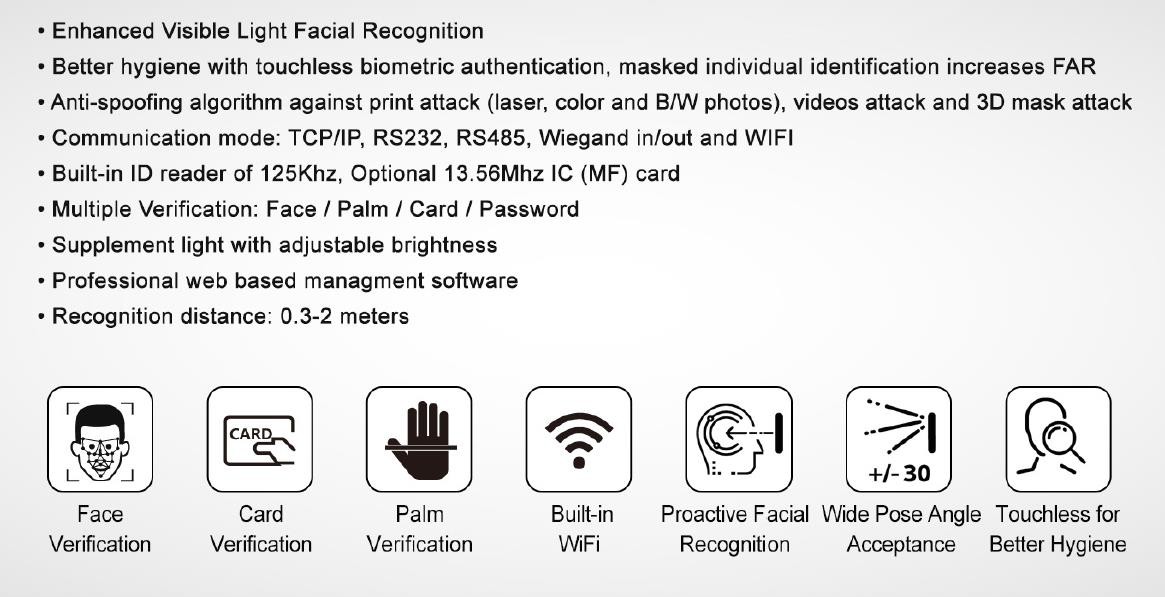 Intercom Staff Biometric Face Attendance Machine 4 Inch Touch Screen USB Host