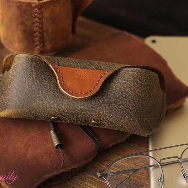 Retro oilskin PU Leather Holder Box Eyewear Packaging Custom Logo Sunglass Case