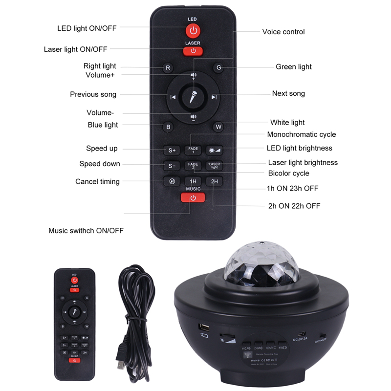 Remote Control DC5V 6W LED Touch Desk Lamp Star Projector Night Light With Music