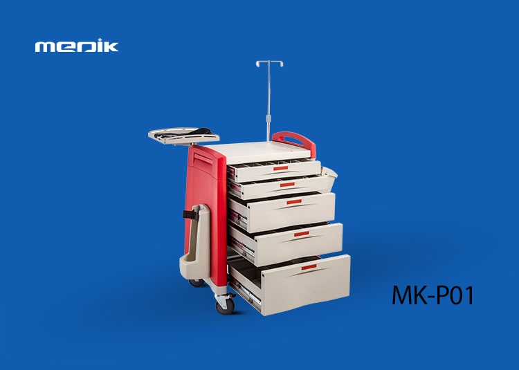 Automatic Self Locking 5 Drawers ABS Utility Medicine Trolley Cart