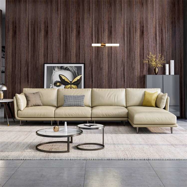Solid Wood Plywood Brown Leather Sectional Couch OEM ODM