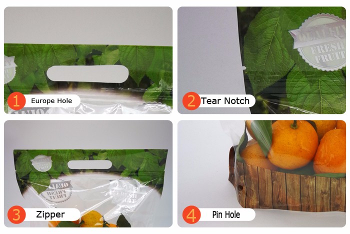 Stand Up Pouch Zipper Fruit Packaging Bags Custom Plastic With Handle Holes