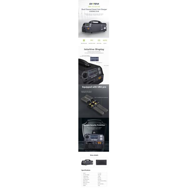 U1 Dual Channel Smart Fast Charger 1200W/25A Drone Battery Charger