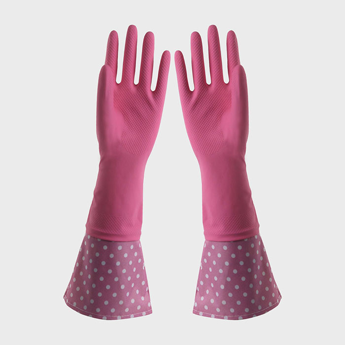 For Houseohld Cleaning Pink Extra Long Sleeve Rubber Gloves With Beautiful Patterns