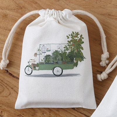 Underwear bag - hand printed customised text in blue on cotton bag -