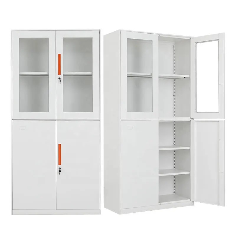 New Style 0.5-1.0mm Metal Office File Cabinets Up Glass Down Steel Swing Door