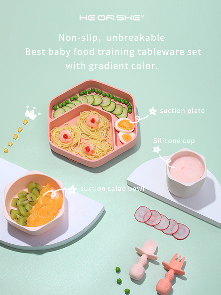 LFGB Certification Portable Tasteless Silicone Suction Baby Plate