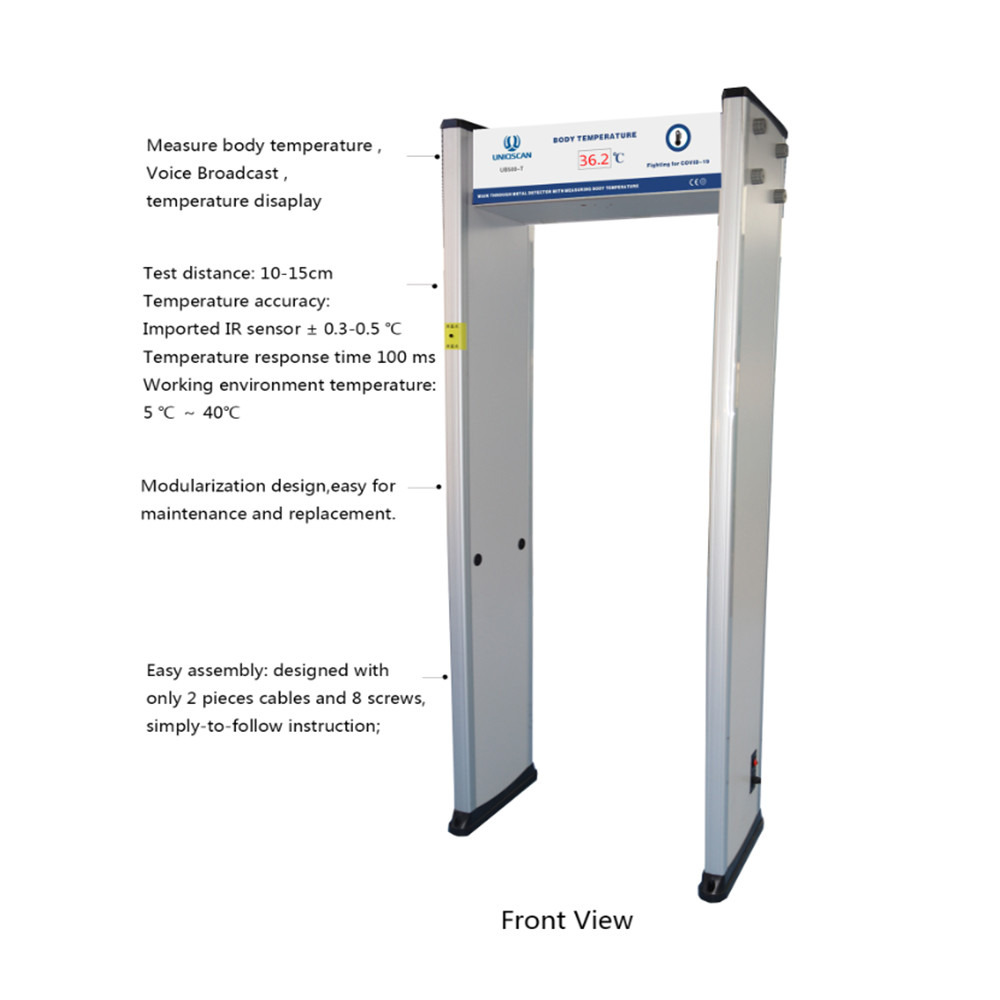 Voice Alarm Non Contact Walk Through Body Temperature Scanner Metal Detector Gate With Belguim Sensor