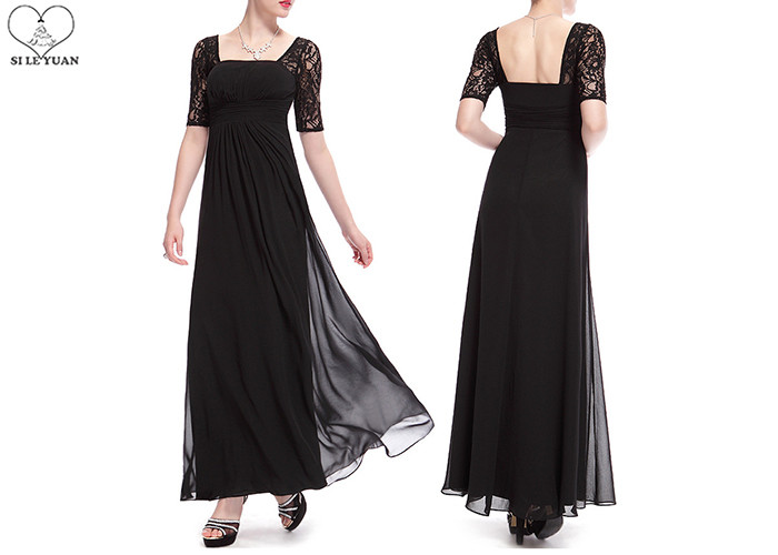 Square Collar Wedding Bridesmaid Dresses , White Chiffon Floor Length Ball Gowns