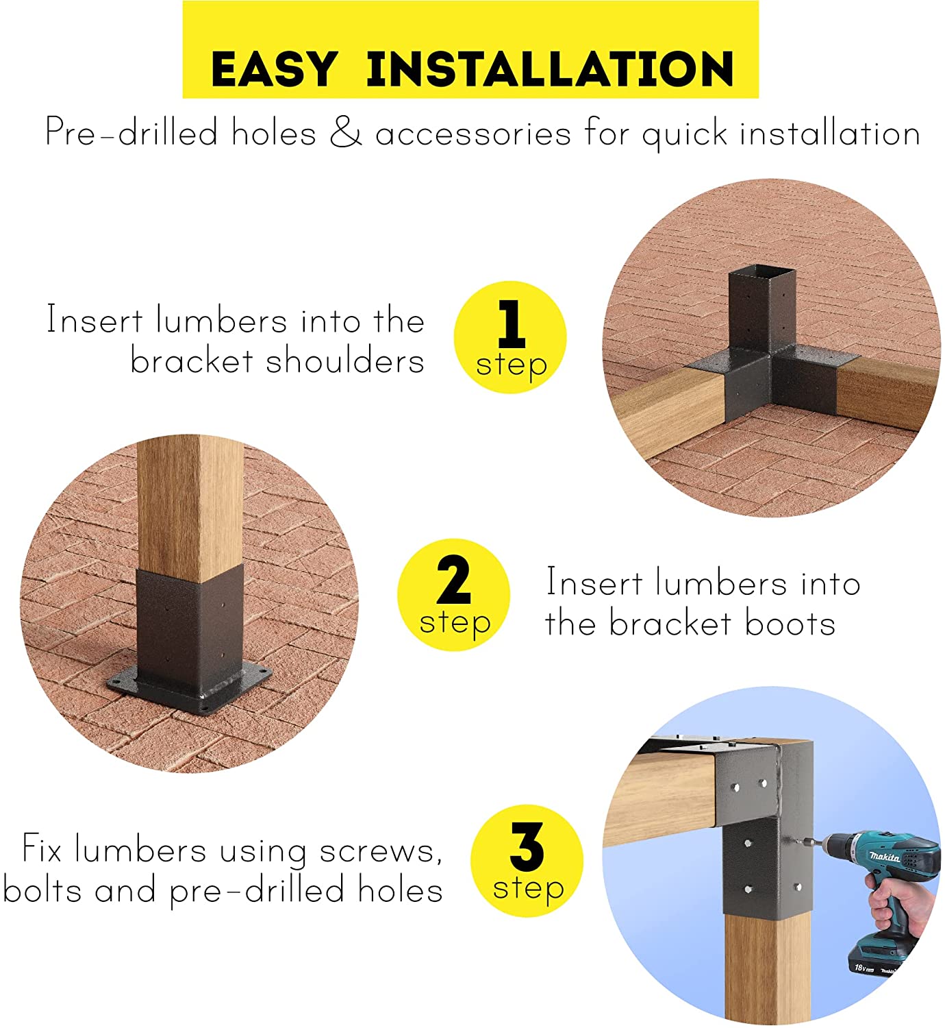 Q235B 2mm Thickness Outdoor DIY Project 4x4 6x6 Modular Cross Pergola Post Base Kits