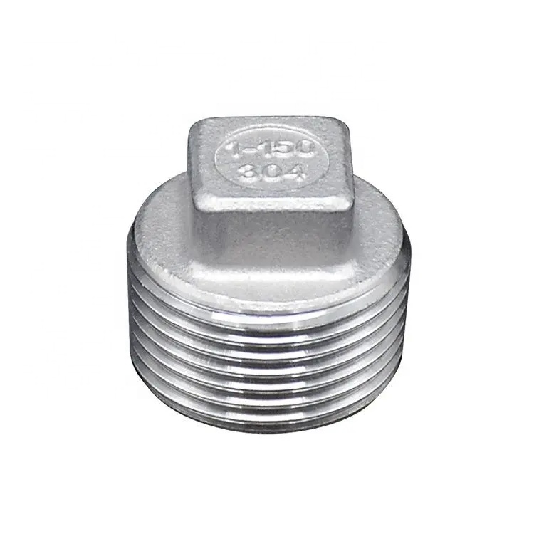 Stainless Steel 304 201 Cast Pipe Fitting Square Head Cored Plug Class 150 2'' NPT Male Threaded