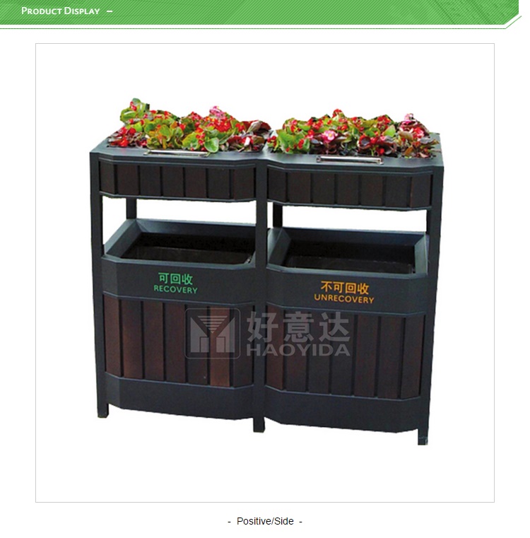 ISO14001 11.8gal Outdoor Wooden Trash Can With Plant Pot