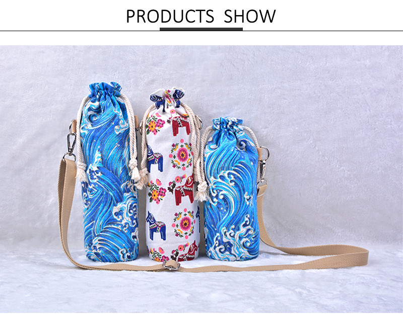 Neck Strap Cotton Canvas Wine Bottle Carry Bag