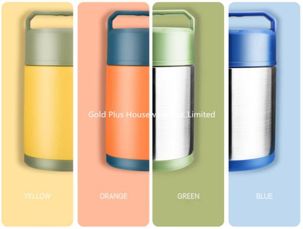 2L Wide mouth insulated adult food flask with steel folding spoon vacuum