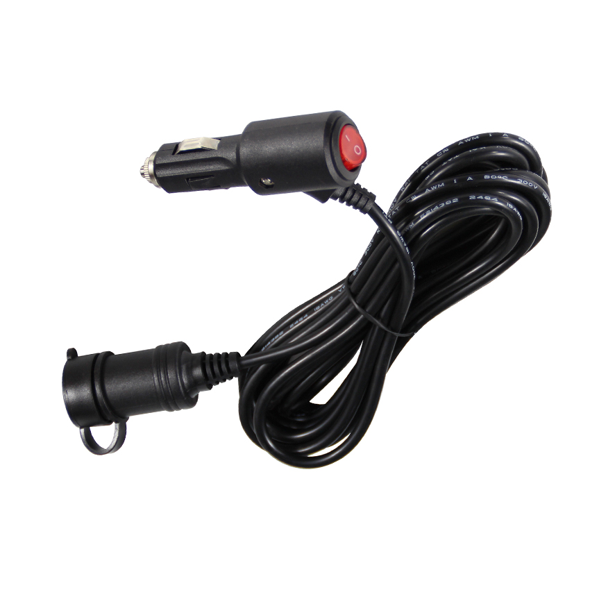 Car Cigarette Lighter Charger with Switch and Male To Female Connector