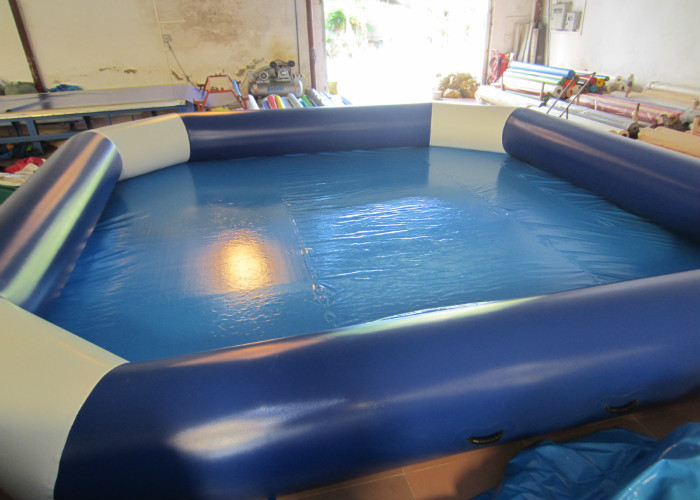 Amusement Park Inflatable Water Games Blue Blow Up Pool 8 X 8m Customized