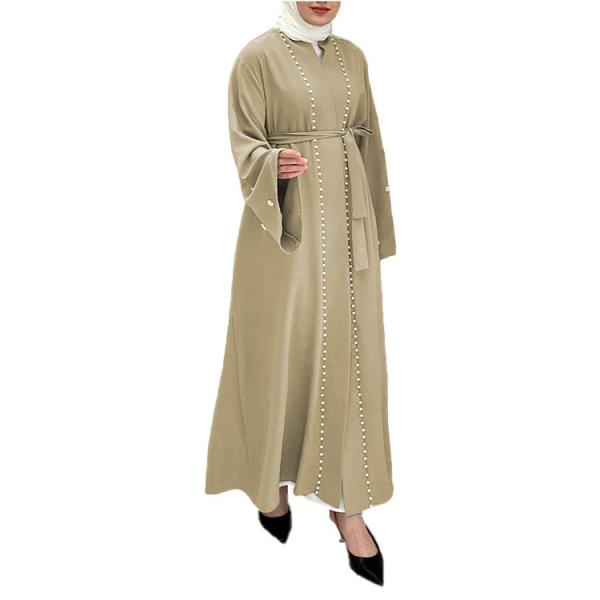 Fashionable Muslim Tops Women Muslim Dress Solid Color Flared Sleeve Mosaic