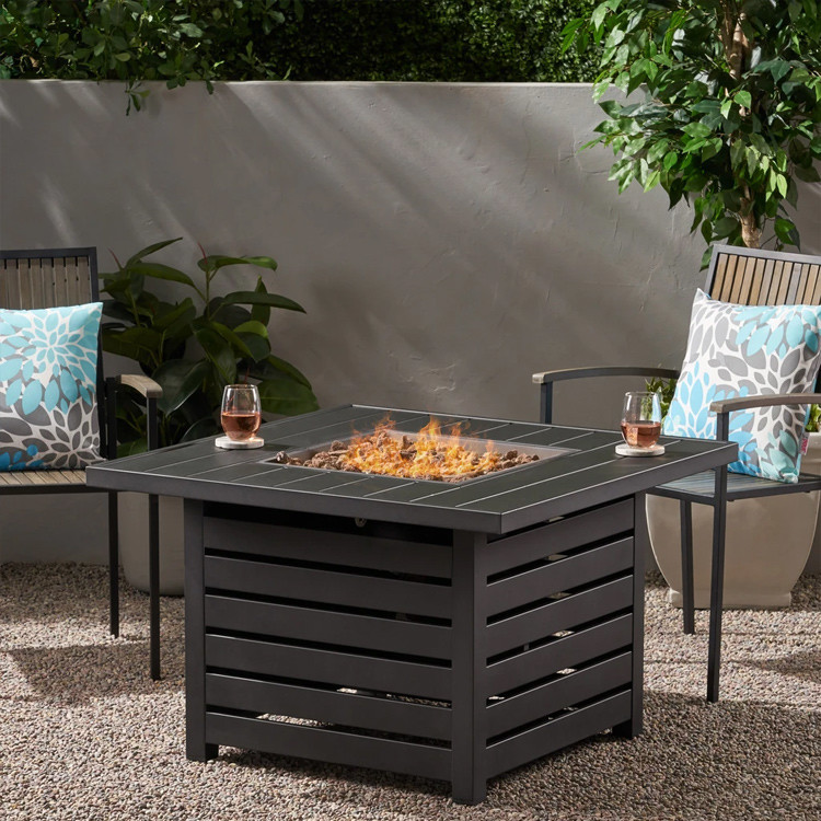 Garden Patio Outdoor Gas Square Fire Pit Black Ceramic Tabletop CSA