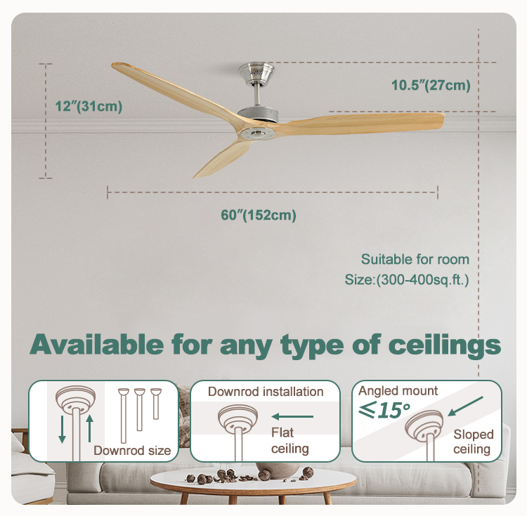 Installation Ceiling 60" Low Noise Ceiling Fan with Remote Control and Private Mold NO