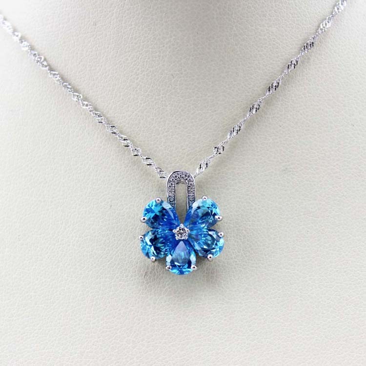 Women Jewelry Purple Cubic Zircon Flower Pendant Necklace (PSJ0223)