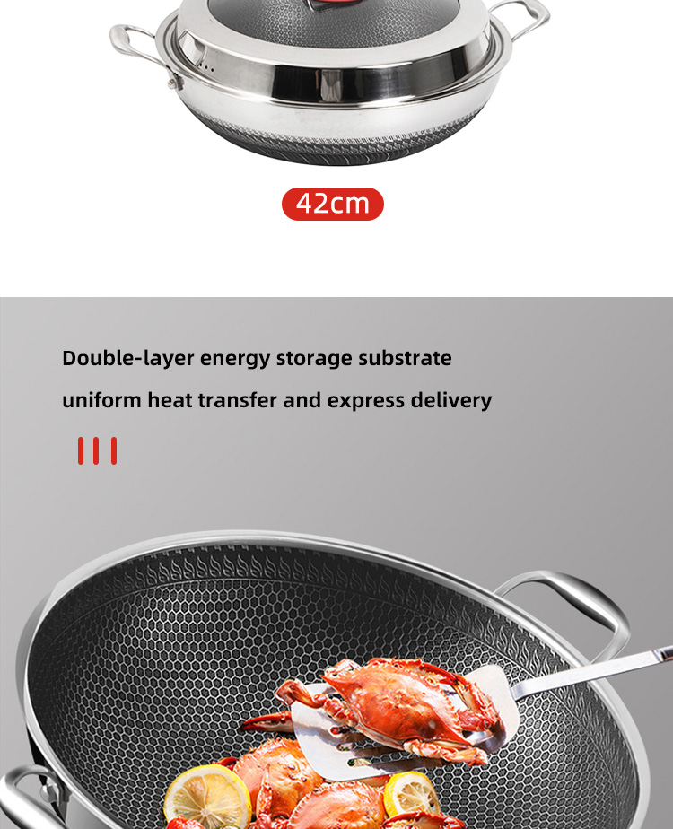 High Capacity Kitchen Wok Pan 18 / 10 Stainless Steel Non Stick