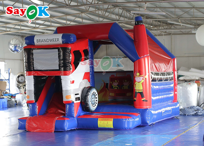 Commercial Inflatable Bouncy Castle Fire Truck Inflatable Bounce House With Slide