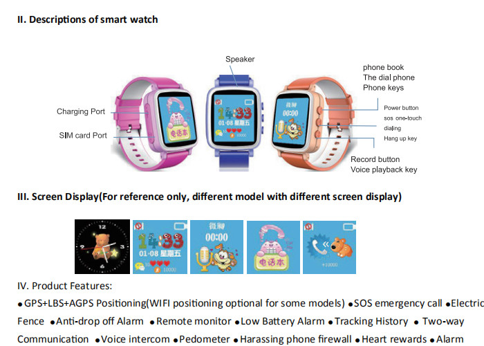 3 Colors Portable GPS Tracker , Interaction Touch Screen GPS Tracker Watch For Family