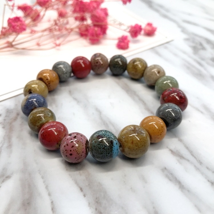 Ethnic Style Heart Sale High Temperature Flower Glaze Colored Ceramic Glaze Ceramic Bracelet Retro Multi-Style Painted Bracelet