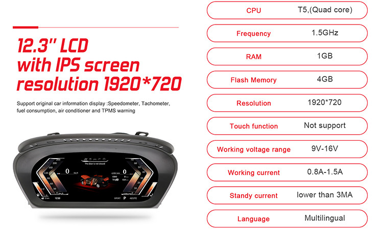 Digital Dash Cluster For BMW E70 Car Speedometer 12.3inch IPS Screen With Resolution 1920*720