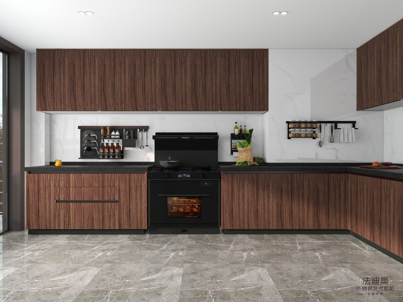 Luxury Stainless Modern Stainless Steel Kitchen Cabinets With Natural Wood Grain Finish - Customizable And Durableeel Modern Kitchen Cabinet With