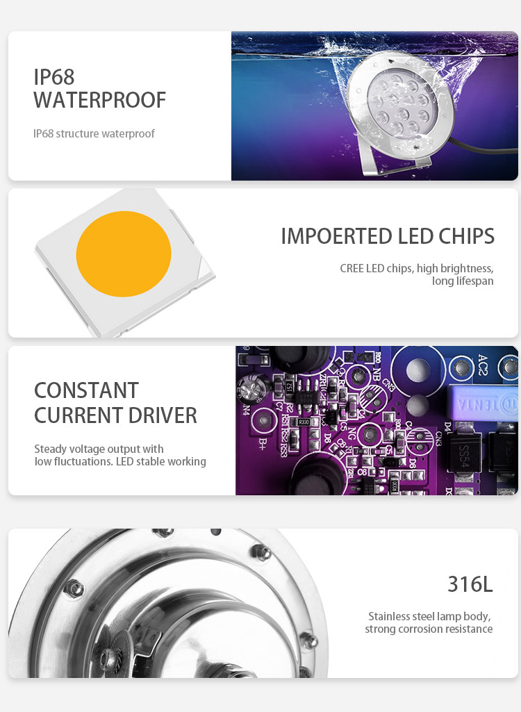 RGB External Control Underwater Led Pond Lights Ip68 Reflector Bulb 12W 12V