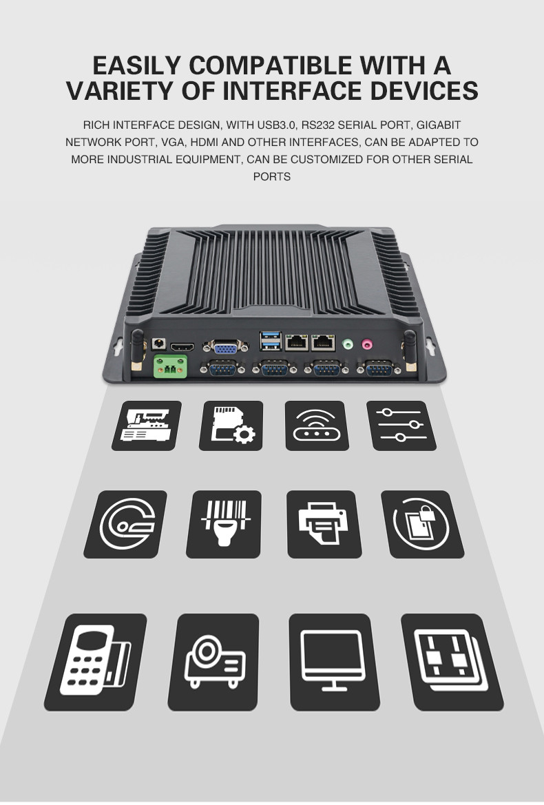 Silent Fanless Industrial PC Multi Serial Android Computer System Host