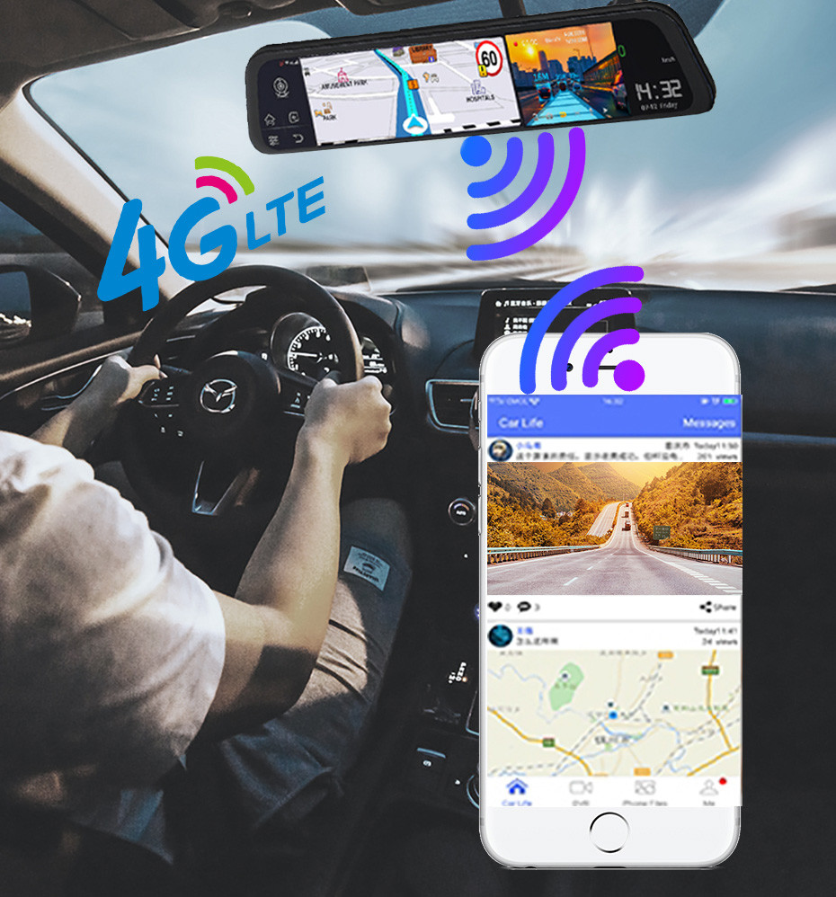 ADAS 4G Android Rearview Mirror 360 Degree Dash Cams Front And Rear 12 Inch