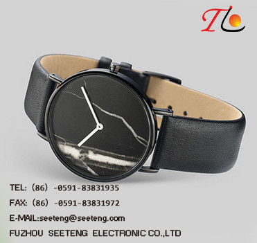 Square alloy case simple clean dial PU leather band wrist watch for young men