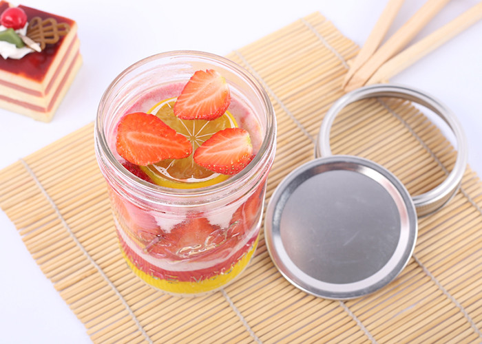 Embossed Clear Wide Mouth Pint Jars For Beverage Jam SGS Certification