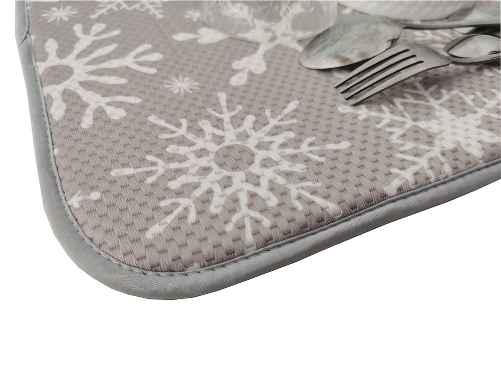 Round Corner Reversible Table Microfiber Dish Drying Mat Gray Printing