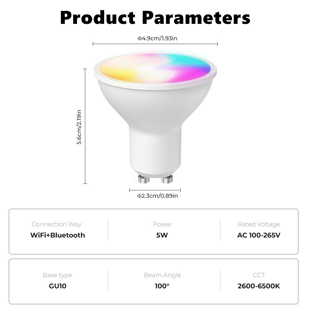 Smart Bulb RGBCW 5W Dimmable Lamps Remote control Work with Alexa Google Home Tuya GU10 WiFi Smart Light LED Bulbs