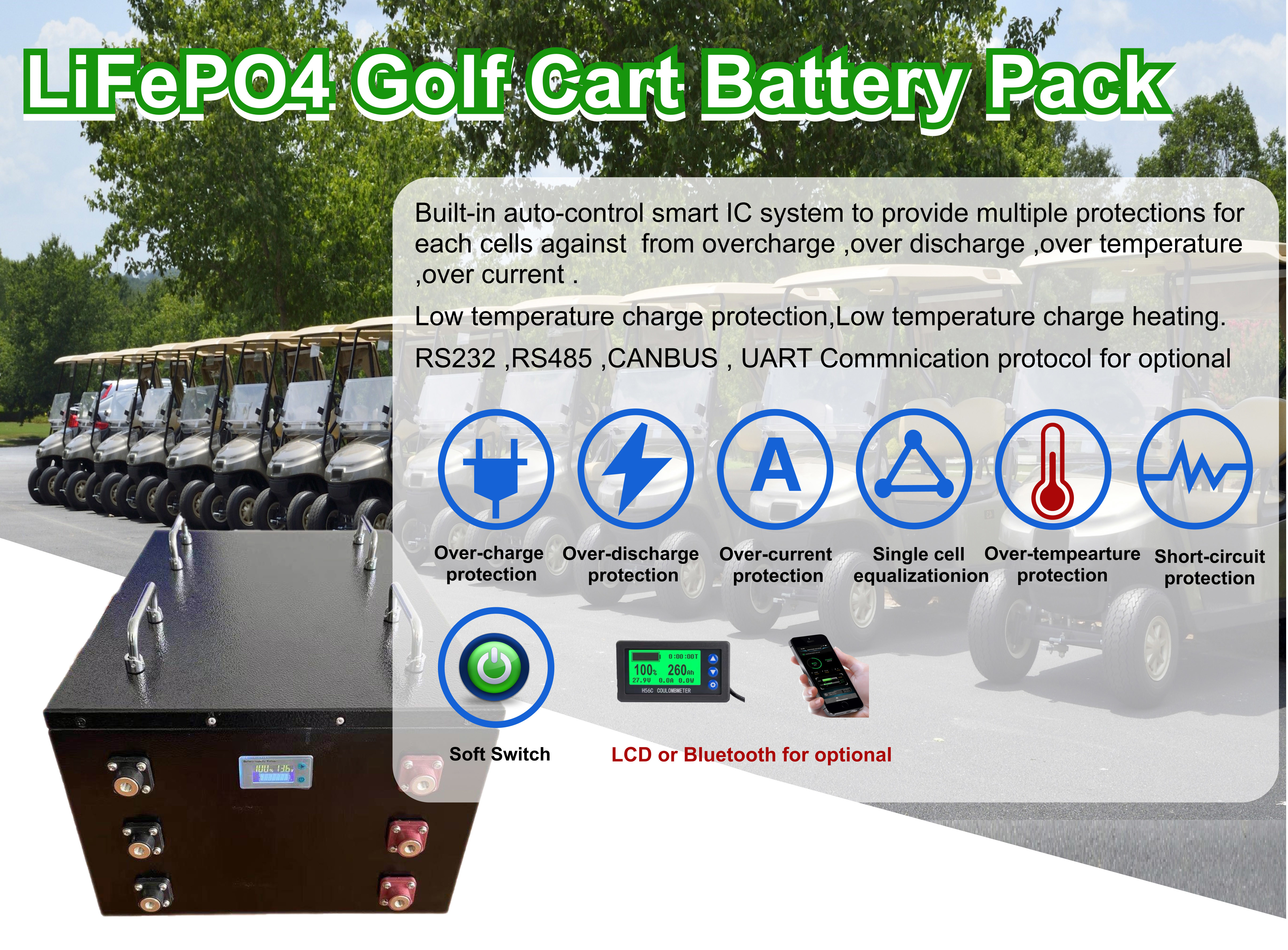 Lithium Golf Cart Deep Cycle Batteries 36V 60Ah 100A LFP LiFePO4 Battery Pack