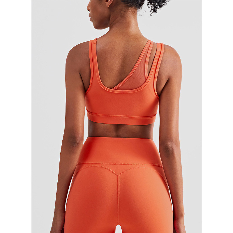 Mesh Stitching Strappy Back Sports Bra Girls Elastic Bottom Padded Crop Top