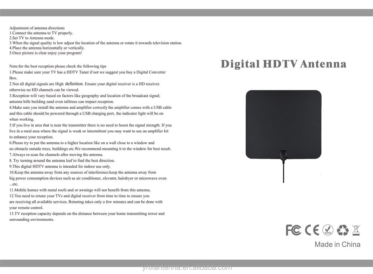 Indoor Tv Antenna 50 Miles Amplified Hd Digital Adapter with IEC Connector 30g Weight
